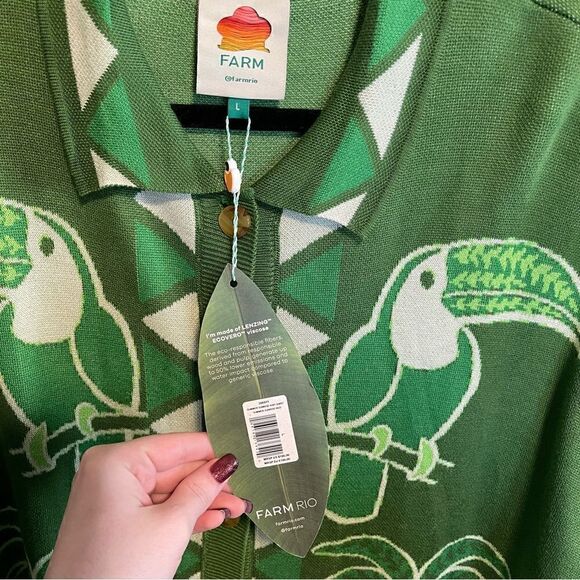 NWT- FARM Rio- Green Summer Sunrise Lenzing Ecovero Viscose Knit Shirt Green, L - Picture 9 of 15